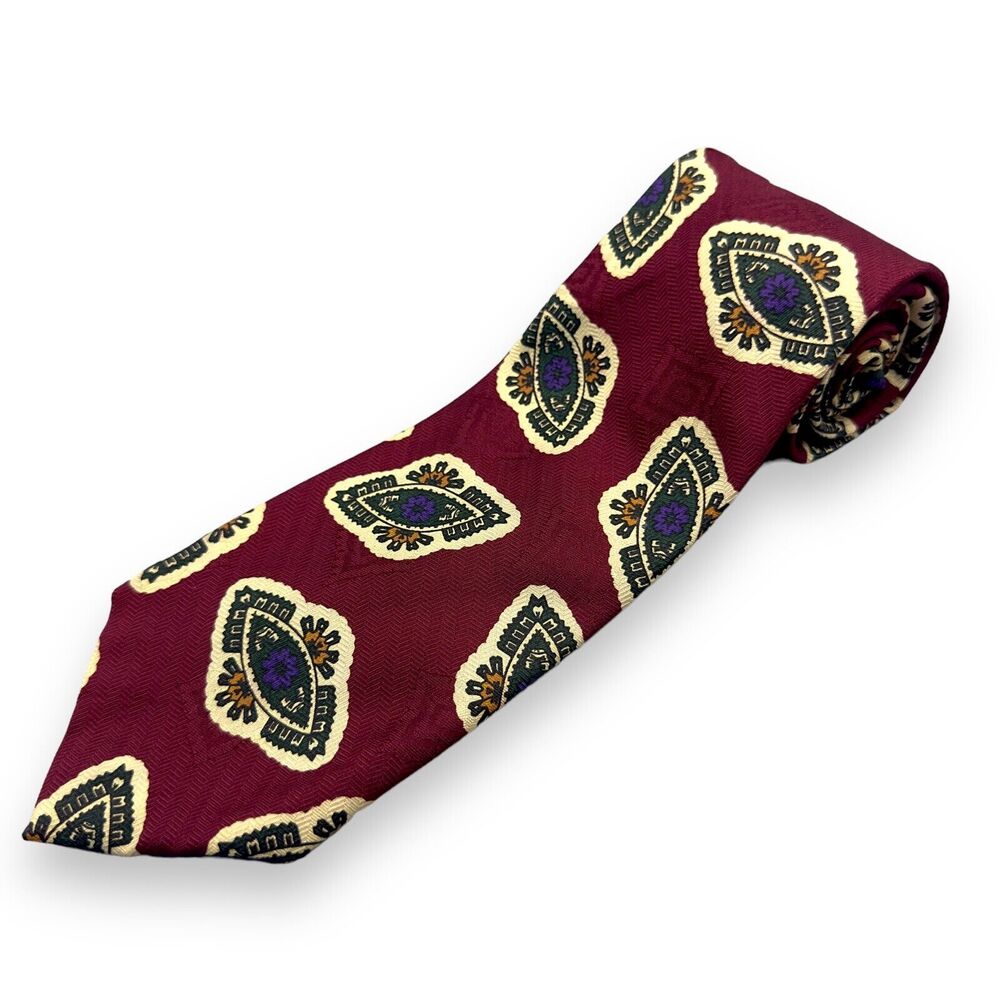 Vintage XMI Mens Designer Silk Dress Tie England Red Geometric Pattern‎ 58 3.75